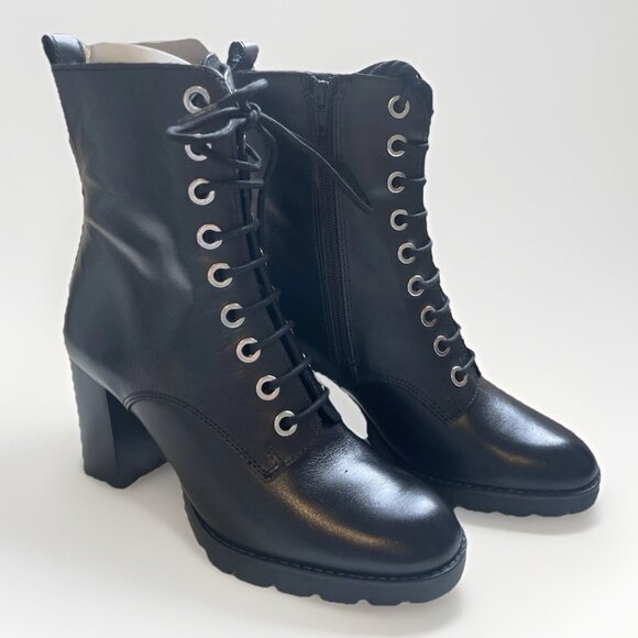 NIB Dune London Ladies PASSO Block Heel Biker Ankle Boots Black Leather sz 39 - Picture 2 of 10